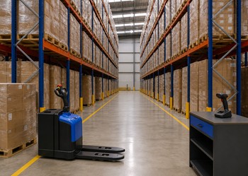 Organized modern warehouse with palletized inventory